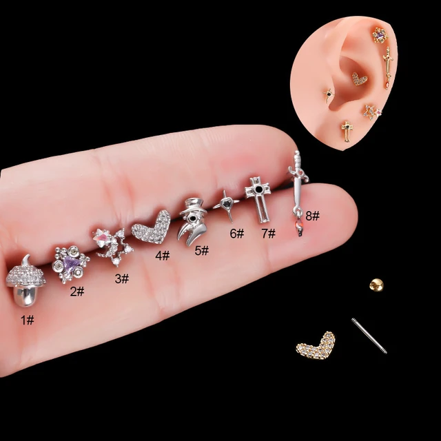 Double Head Earring Piercing Screw Earring Stud Earring Piercing Jewelry 1PC