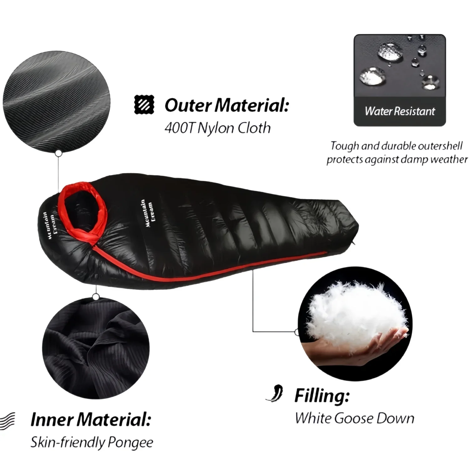 Winter Down Sleeping Bag Adult Mummy Goose Down Three Seasons Camping Trips