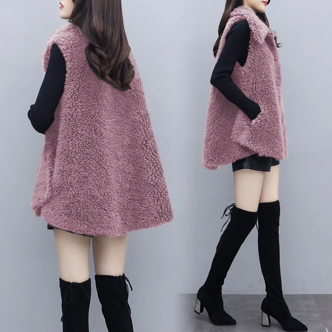 long puffa coat 2021 Autumn Winter New Korean Imitation Lamb Wool Imitation Fur Integrated Coat Splicing Women's Vest Girl's Coat Leisure Red white bubble coat