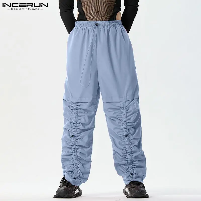 

2024 Men Cargo Pants Solid Color Drawstring Pleated Casual Trousers Men Streetwear Joggers Loose Fashion Pantalon S-5XL INCERUN