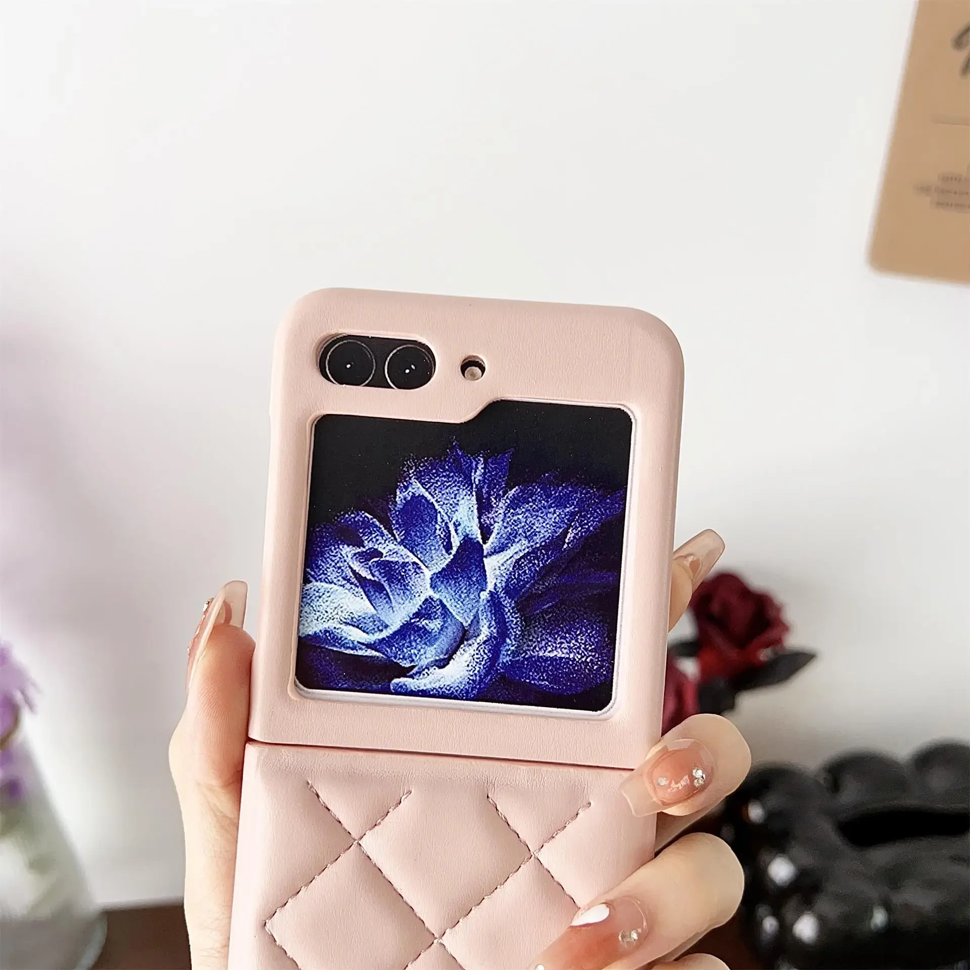För Samsung Galaxy Z Flip 6 5 4 3 Skal Matt Lyxigt Färgglatt Vanligt Läder Vikbart Stötsäkert Skydd Mjukt Skal Tillbehör_voghion.com