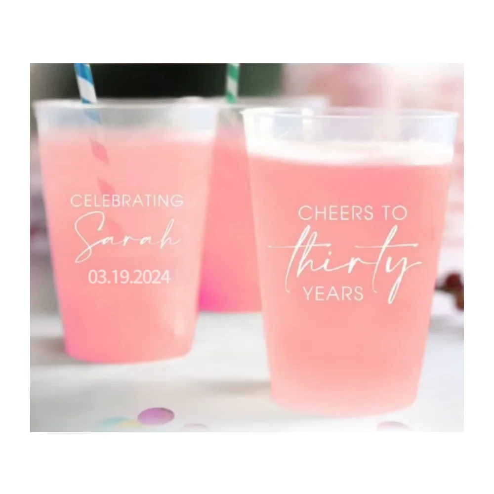 

50pcs Personalized Wedding Plastic Cup, Frosted Cups, Custom 30th Birthday Cups, Birthday Party Decoration