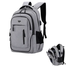 

Big Capacity Men Backpack Laptop 15.6 Oxford Gray Solid High School Bags Teen College Student Back Pack Multifunctional Bagpack