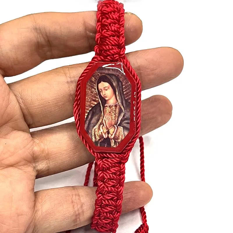 12Pieces Double Woven Bracelet Religious Jesus Pattern Rectangular Recessed Wooden Drip Religious Ornaments Can Be Given As Gift