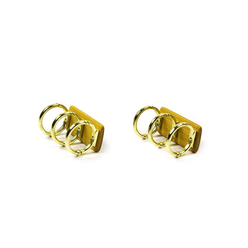 Metal 3 Rings Binder Clips with Bamboo Plates Loose Leaf Notebook Book Binder for Album Diary Data Book 2pcs