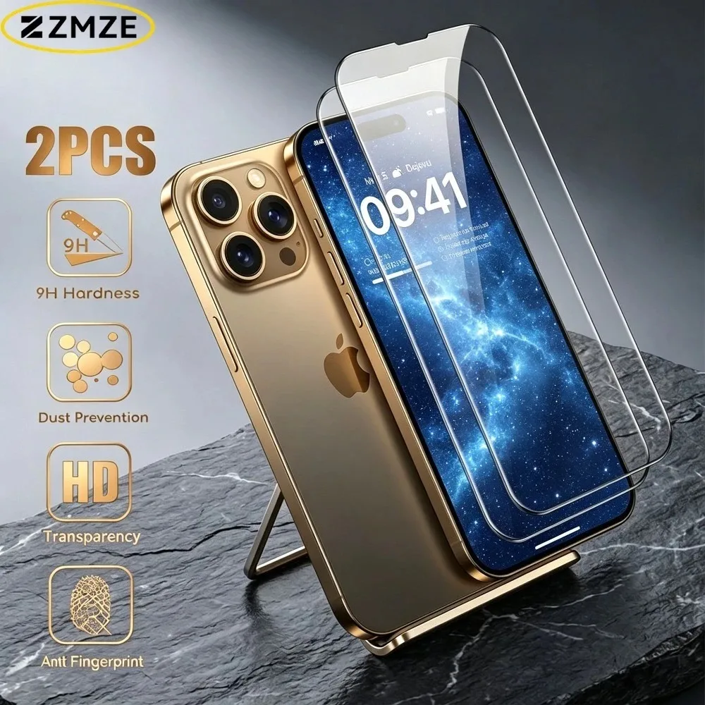2Pcs Full Cover Screen Protector for iPhone 17 16 15 14 Pro Max Air 17e 16 15 Plus 13 12 11 Pro Mini Anti-Scratch Tempered Glass