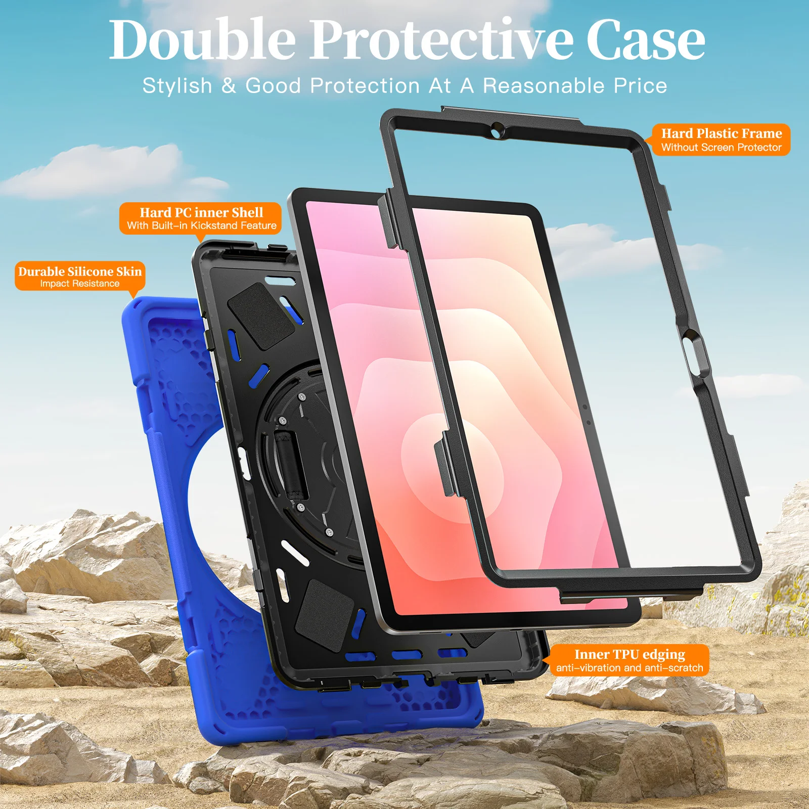 Foldable 360° Rotating Tablet Stand Case with Shoulder Strap and Pen Holder