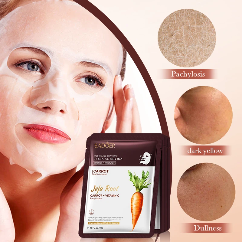 SADOER Carrot Vitamin C Face Mask Whitening Facial Masks Moisturizing Anti-aging Anti Wrinkles Face Sheet Mask Skin Care