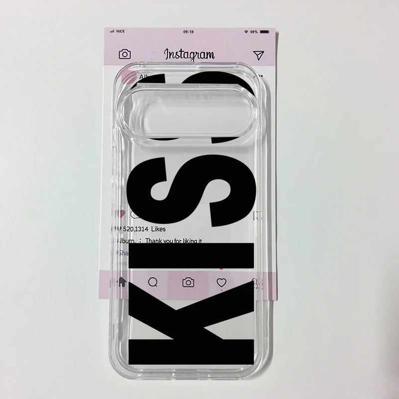 Stylish Pink & Black 'Kiss' Design Shockproof Clear Soft TPU Phone Case