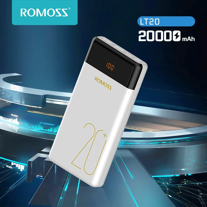 Внешний аккумулятор ROMOSS LT20 ёмкость 20000мАч 2 выходных порта USB LED дисплей подойдёт