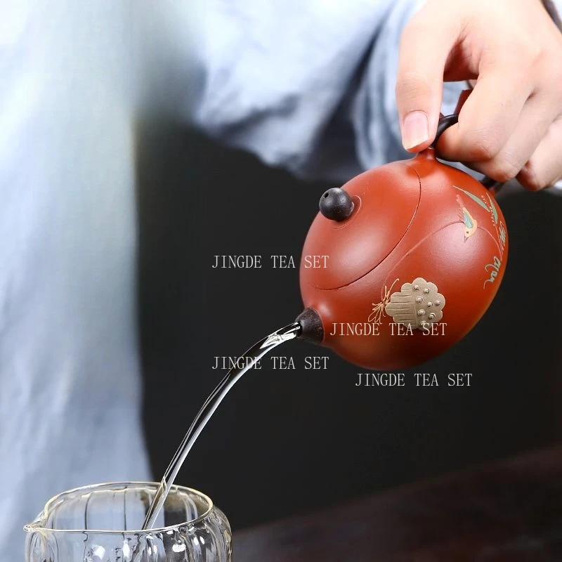 220ml Purple Clay Xishi Pot Household Chinese Style Tea Pot Lotus Pond Handmade Pu Erh Tea Maker Large Capacity Ball Hole Teapot