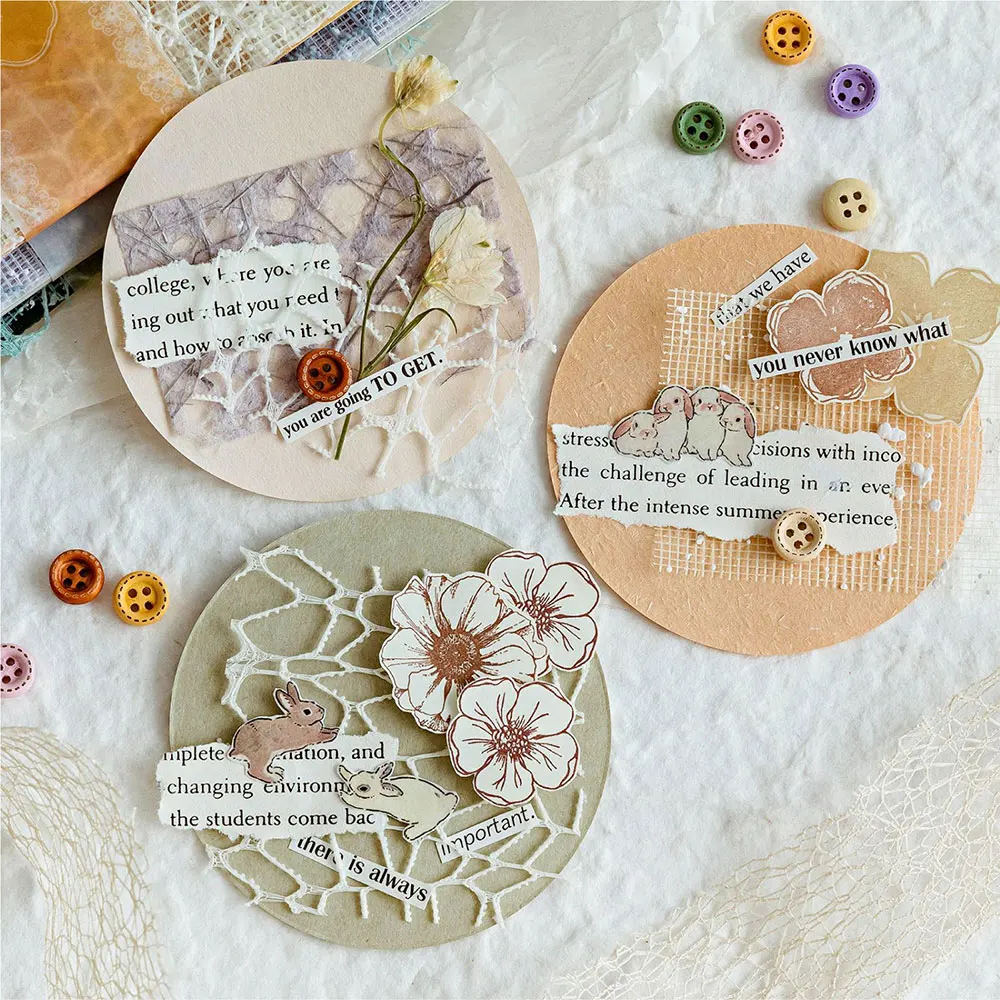 26pcs/Pack Gauze Materials Paper and Buttons DIY Scrapbooking Decoration Craft Paper Aesthetics Collage Junk Journal Stationery
