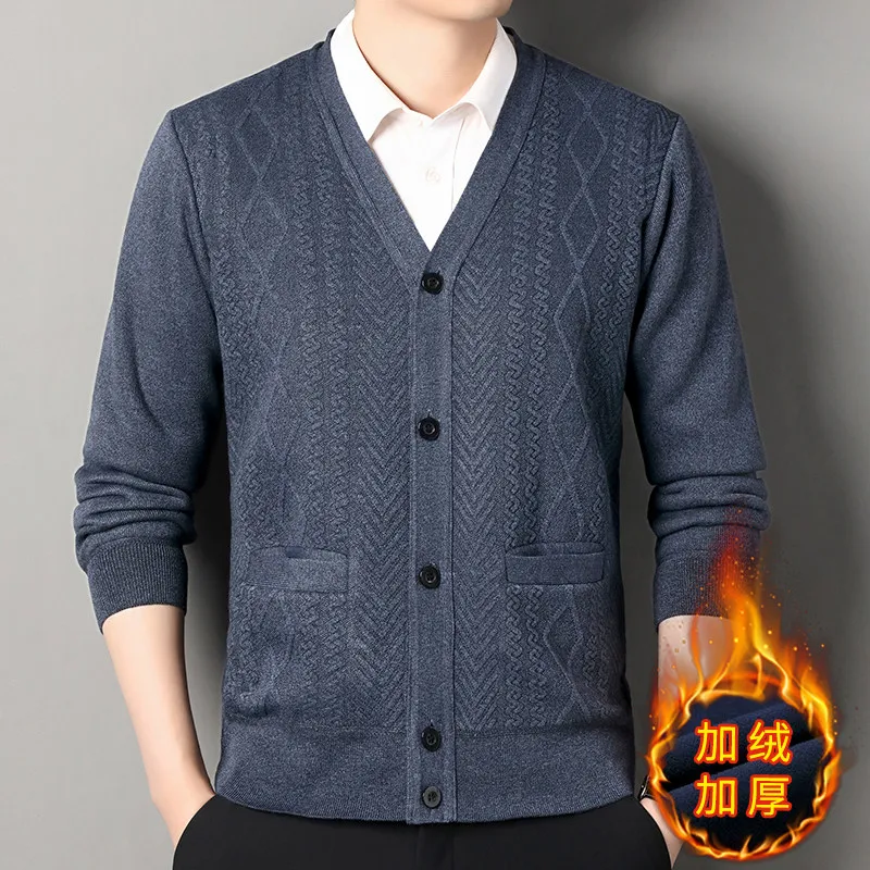 Korean Fashion Autumn Winter Sweaters Coats Men's V-Neck Solid Button High Street Casual Long Sleeve Loose Cardigan Knitted Tops