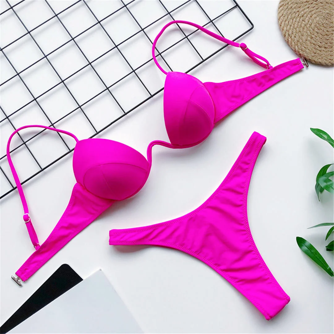 strapless bikini set Bra New Sexy V-bar Underwired Push Up Bikini Women Swimwear Female Swimsuit Two-pieces Set V wire Bather Bathing Suit Swim V1732 plus size swimwear