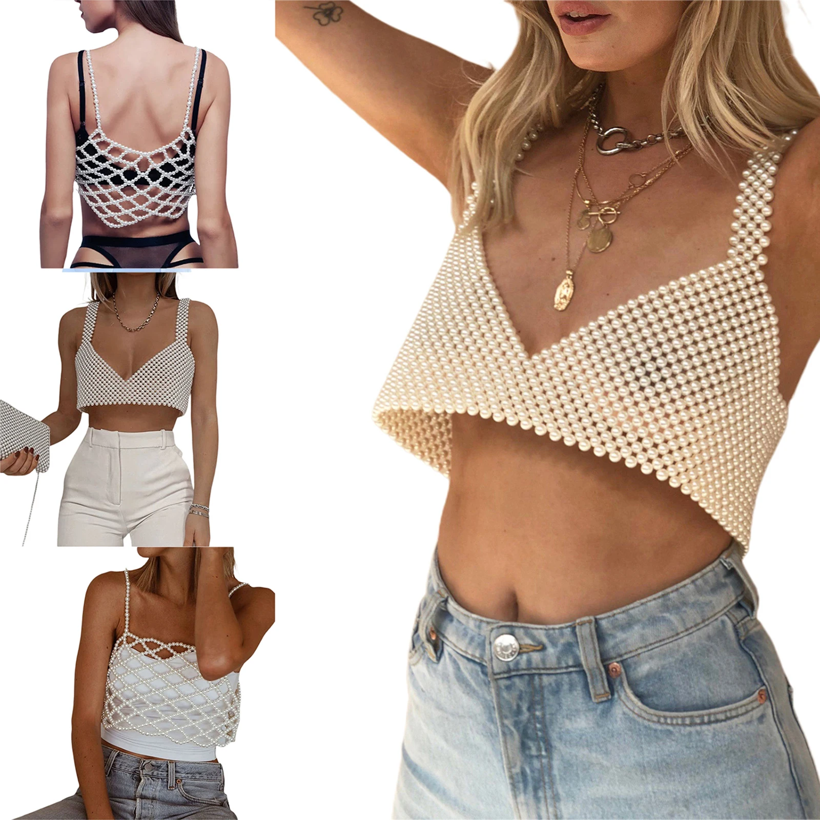 Sexy Pearl Beaded Crop Top For Women Spaghetti Strap Tank Bra Cover Up For  Parties And Streetwear From Shuishu, $33.74