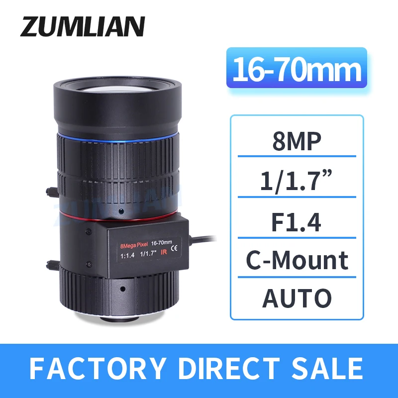 

8.0MP CCTV Lens 16-70mm DC Auto Iris IR lens Manual Varifocal Lens F1.4 CS Mount 1/1.7" for IP Surveillance Security Camera BOX