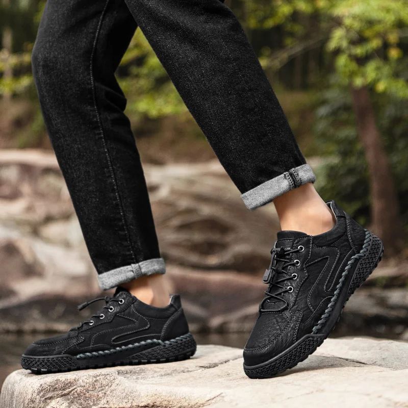 Handmade Business Men Shoes Casual Slip on Loafers Breathable Leather Shoes Men All-match Flats Fashion Moccasins Walking
