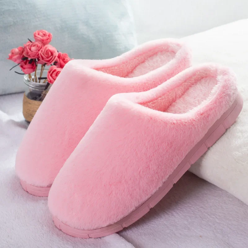 

Women's Home Soft Fur Slippers Warm Soft Indoor Flat Slides Nonslip Cotton Couples Autumn Winter Shoes Bedroom Slience Flats