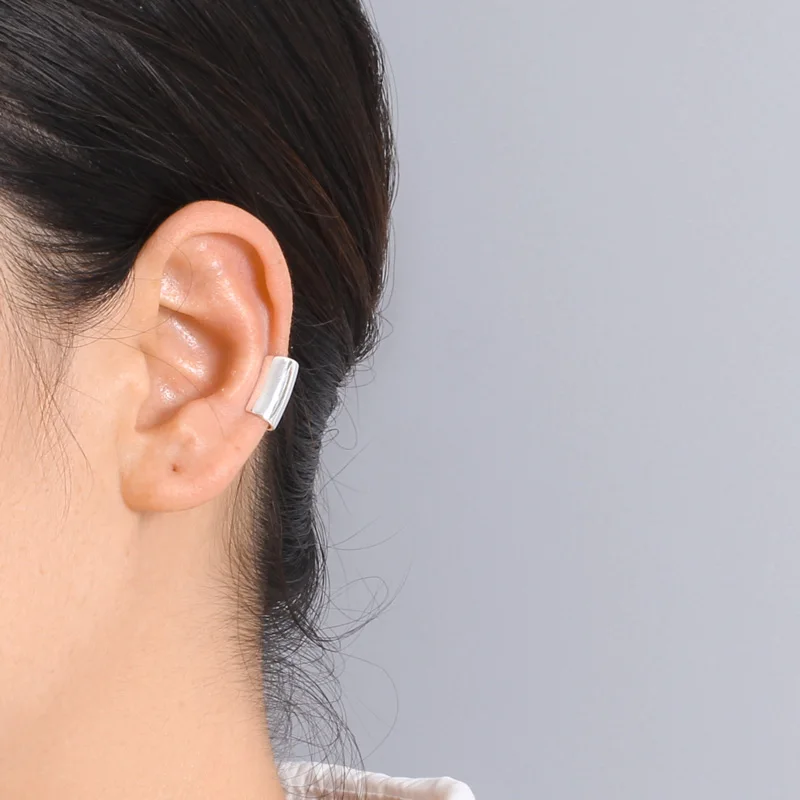 Real 925 Sterling Silver Smooth Surface Ear Cuff Clip on Earrings Women Wedding Party Fine S925 Jewelry DA1794