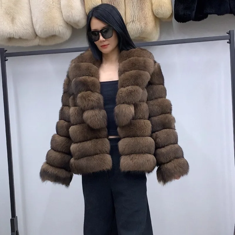 Women's Genuine Fox Fur Jacket Natural Fluffy Coat Lapel Luxury Short Real Fur Outerwear 2025 Fashion-forward Clothing