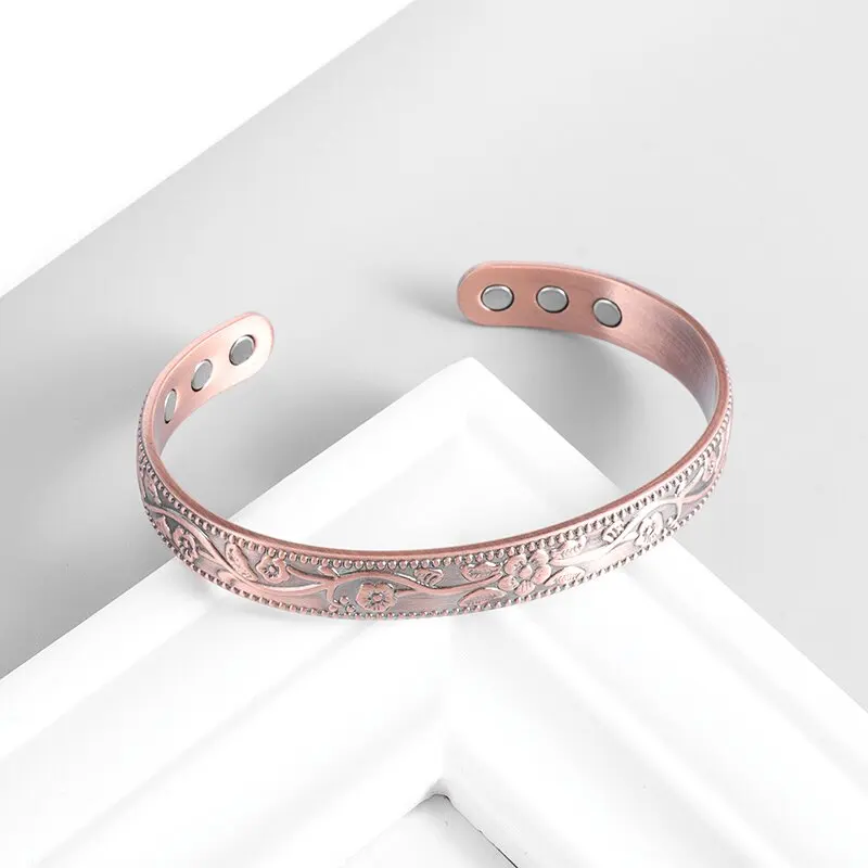 Bangle Bracelet Flower Cuff Bangle for Women Men Vintage Adjustable Ancient Copper Plated Magnetic Bracelet Fashion Jewelry Gift