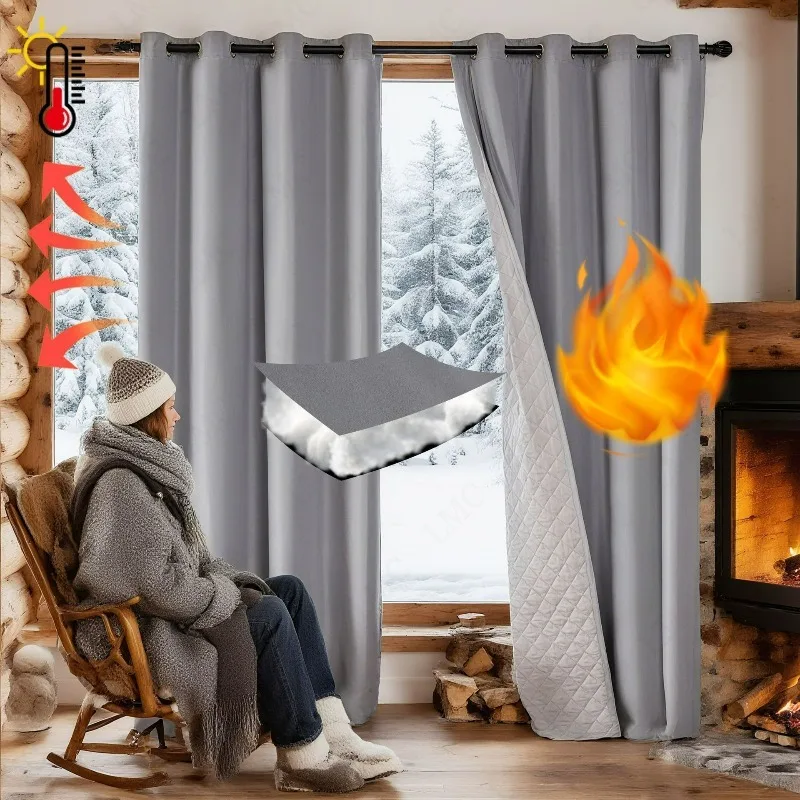 Thick Curtains Winter Hermal Quilted Windproof Sandwich Cotton Thermal Insulation Blackout Winter Curtain Blackout1pc