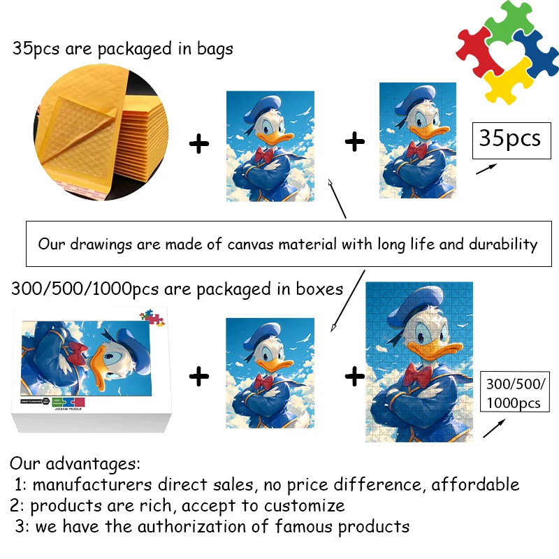 35/300/500/1000 Pieces Disney Donald Duck puzzle Puzzles wooden onePiece Puzzles for Adults childrenEducational Toys Gifts 2