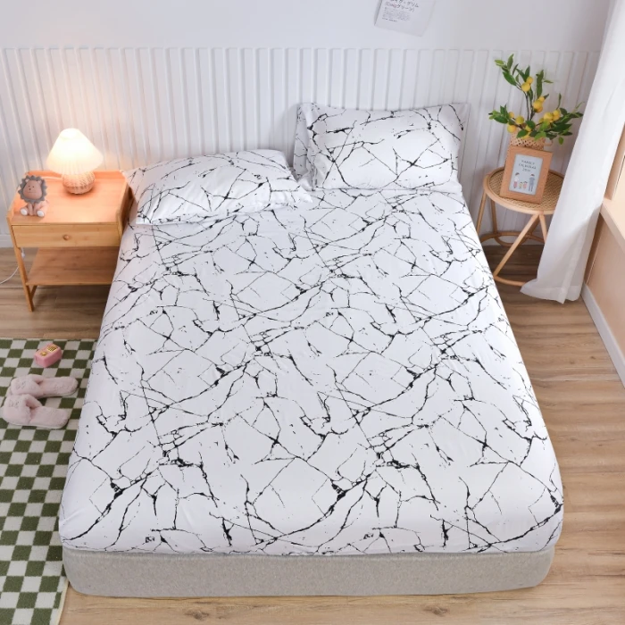 Drap-de-lit-blanc-avec-bande-lastique-imprim-marbr-taille-simple-queen ...