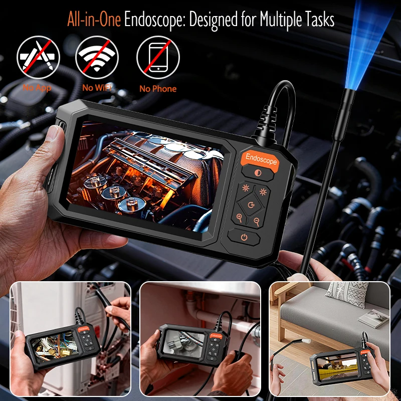 4.3'' IPS Screen Industrial Endoscope 8mm Camera 1080P with 1-30m Rigid Cable IP67 Borescope for Pipe & Automobile Inspection 6