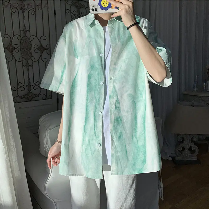 

VERSMA Korean Ulzzang Tie Dye Boys Short Sleeve Hiking Shirt Male Summer Oversized Hawaiian Shirt Men Women Blouse Dropshipping