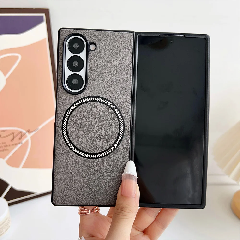 Étui de protection magnétique en cuir de luxe pour téléphone Samsung Z Fold 6 4 5 5G Fold6 pour chargement sans fil Magsafe Coque arrière mate_voghion.com