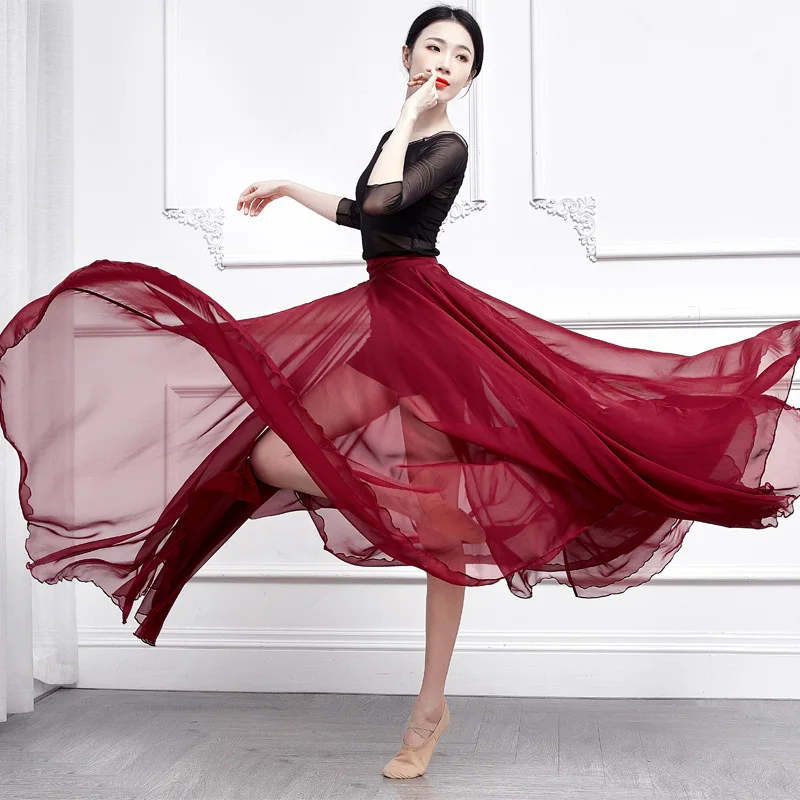 

Classical Dance Dress Women's Flowing One Piece Long 720 Degree Swing Skirt Modern Performance Practice Half Body Yarn Skirt