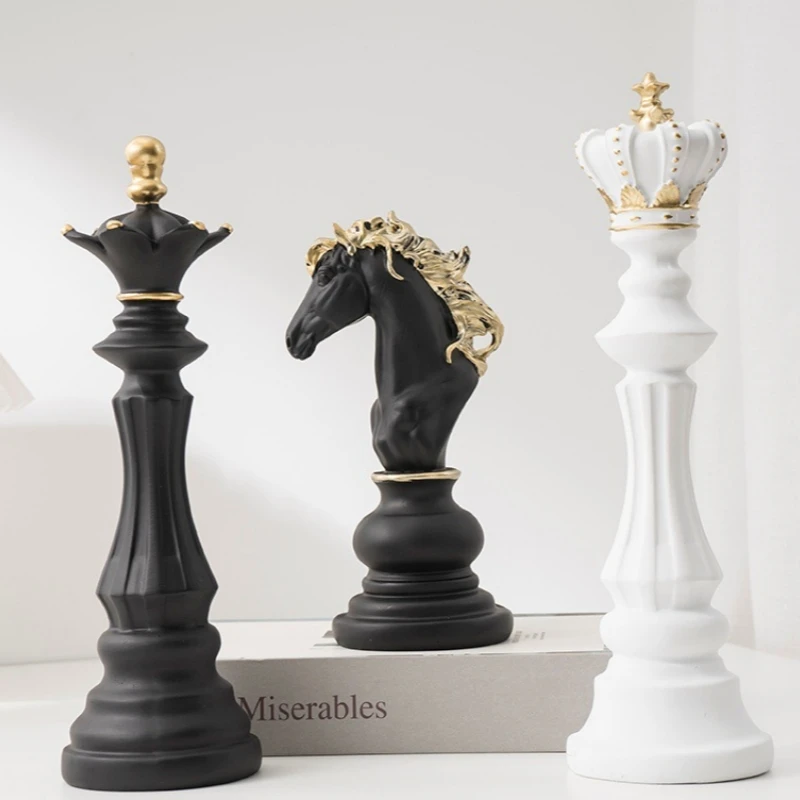 Resin Retro International Chess Figurine for Interior King Knight Sculpture Home Desktop Decor Living Room Decoration