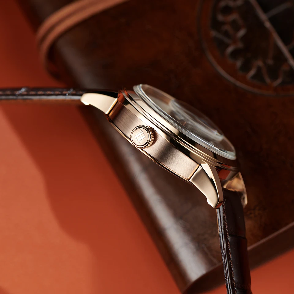 Oblvlo-メンズ自動巻き時計,レトロ,カジュアル,防水,クリスタルガラス