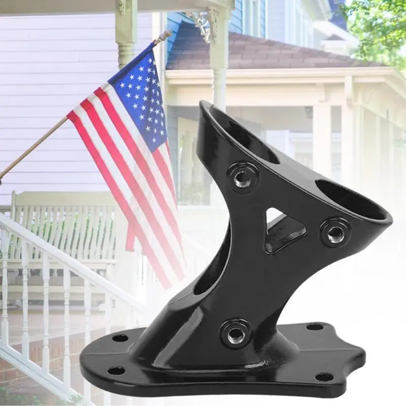 Flag Pole Holder For Outside House Heavy Duty Holder Double-Hole Flag Pole Base Metal Base Stand Heavy Duty Wall Mount For
