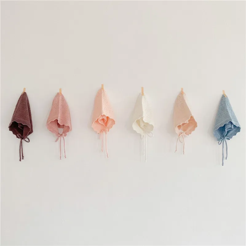 Baby Girl Cotton Hats - Solid Color Newborn Caps with Lace Flowers for Infants 0-24 Months