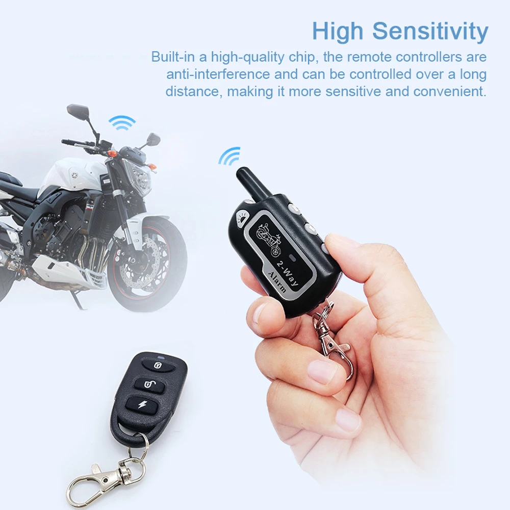 Motorcycle Anti-Theft Alarm System 2-Way Wireless Remote Engine Starter Stop Lock/Unlock Controller 12V Adjustable Sensitivity
