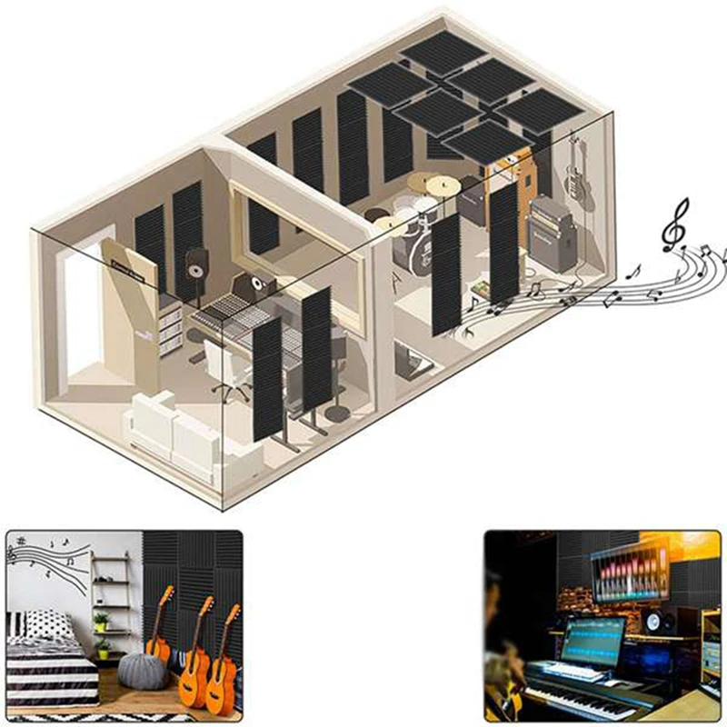 12 Pieces Acoustic Foam Panel Self-Adhesive,Acoustic Foam Panel,Sound Insulation Pad,Reduce Noise,For Studio Home Office
