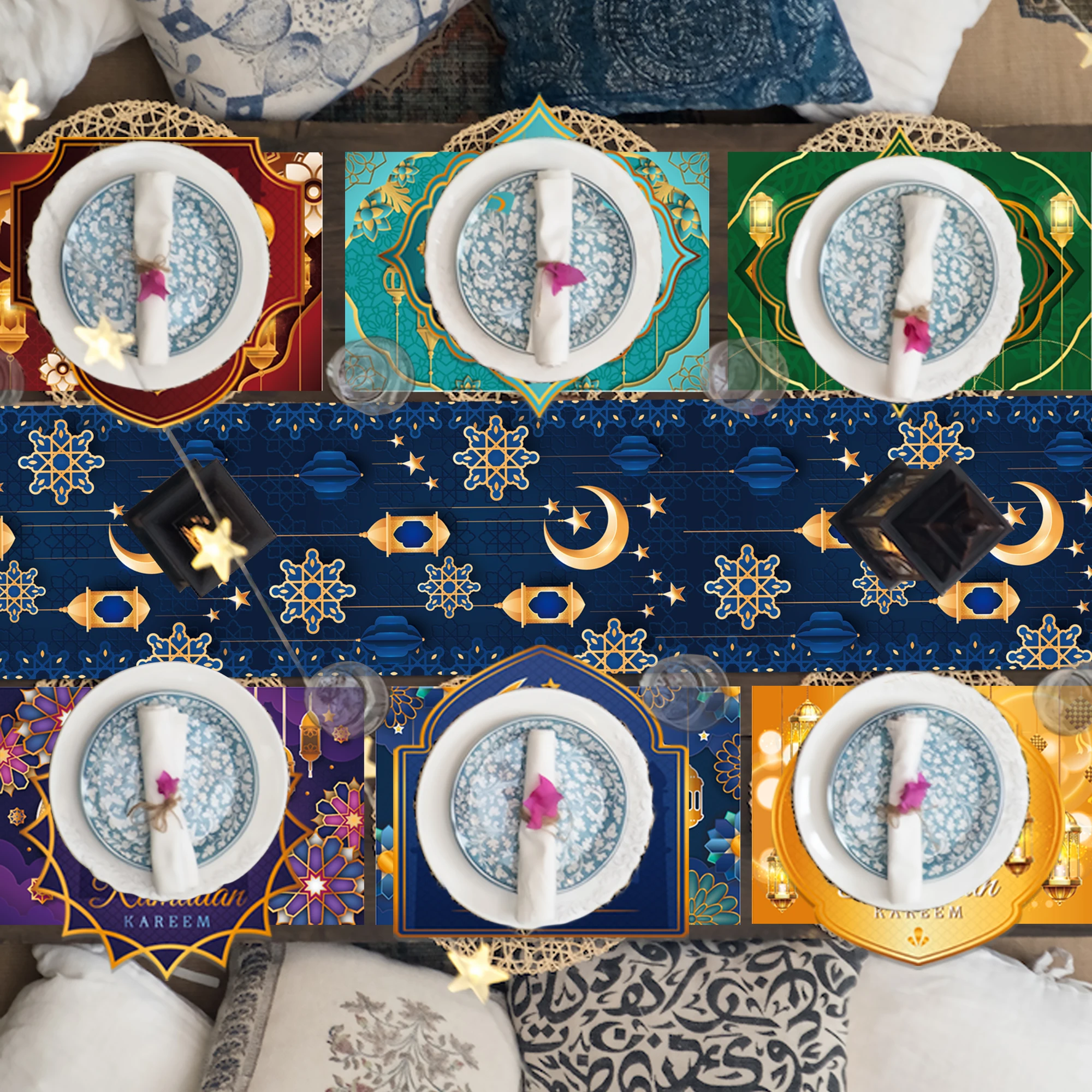 Eid Ramadan Tischläufer Tischset für Esstischdekoration, Mubarak Moon Tischdecke Tischdecke für Eid-ul-fitr Partyzubehör – Detail 3