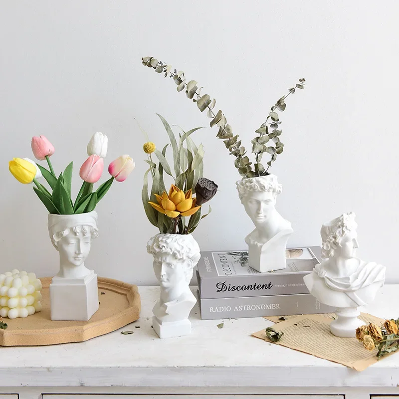 Modern Nordic Style Creative Portrait Vase Human Head Flower Vases Decorative Ornaments Resin David Home Flowers Art Decor 3