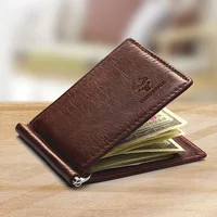 Ultra-thin Men's Money Clip Wallet Vintage Genuine Leather Bifold Card Holder Purse Mini High Quality Male Money Purse Cartera 1