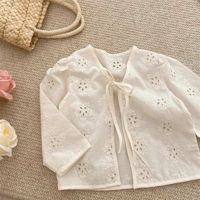 Newborn Baby Girl Embroidery Cotton Jacket Infant Toddler Child Hollow Cardigan Solid Sun Protection Coat Baby Clothes 9M-5Y