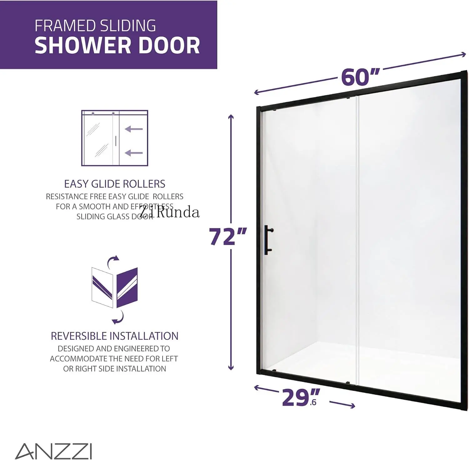 Matte black waterproof glass shower door with sealing strip component, easy to slide roller sliding 3