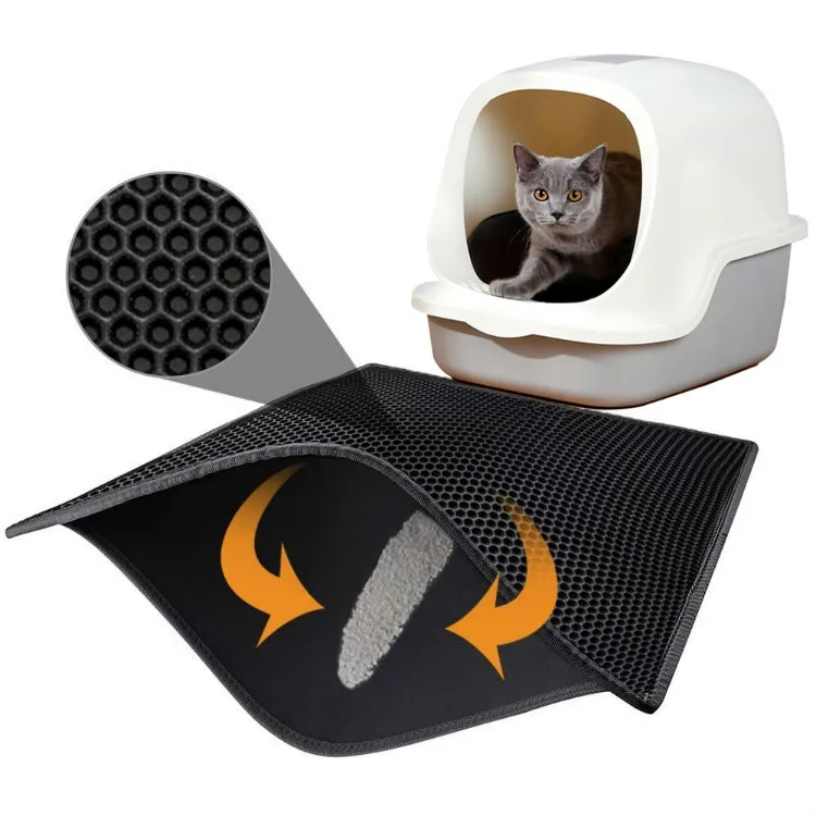 Washable hole double layer non slip waterproof cat litter mat