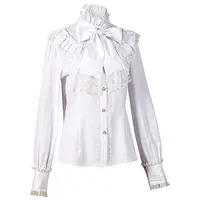 ouji Women's Victorian Gothic Blouse Ruffled High Collar Long Sleeve Renaissance Style Top Lolita Cosplay Costume Party Wear - Image 4