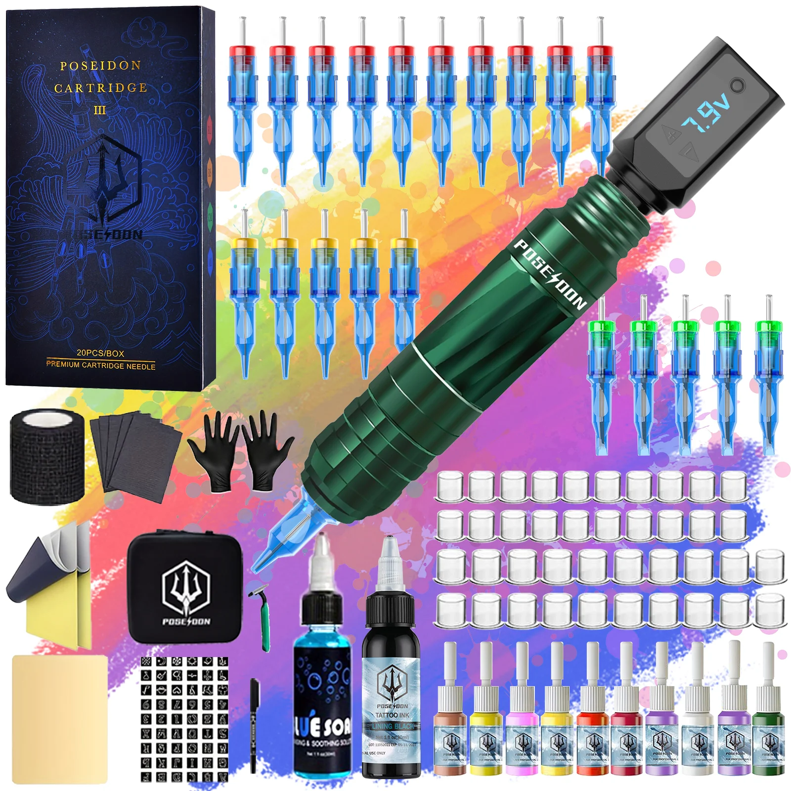 Christmas Tattoo Kit POSEIDON Tattoo Pen Kit Permanent Makeup Machine Wireless Gun