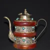 Old Chinese tibet silver inlay red jade handcarved dragon pots wine pot 1