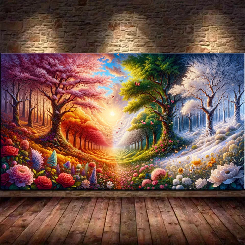 5d diy diamond painting four seasons trees cross stitch square diamonds full 3d diamond embroidery 5pcs/set needlework home arts