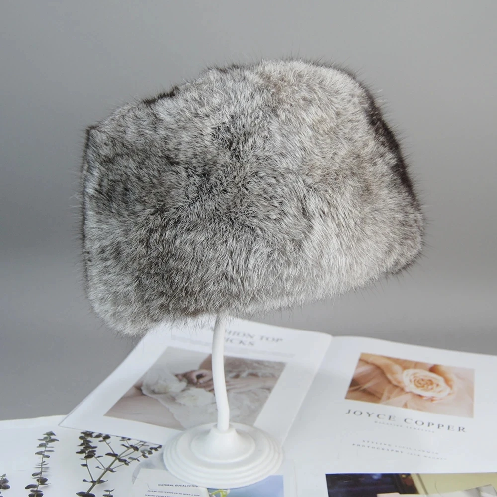 Winter Hat Fur Hat Unisex Fur Cap Fashion Warm Beanies for Winter Natural Real Rabbit Fur Russian Men Lady Headgear