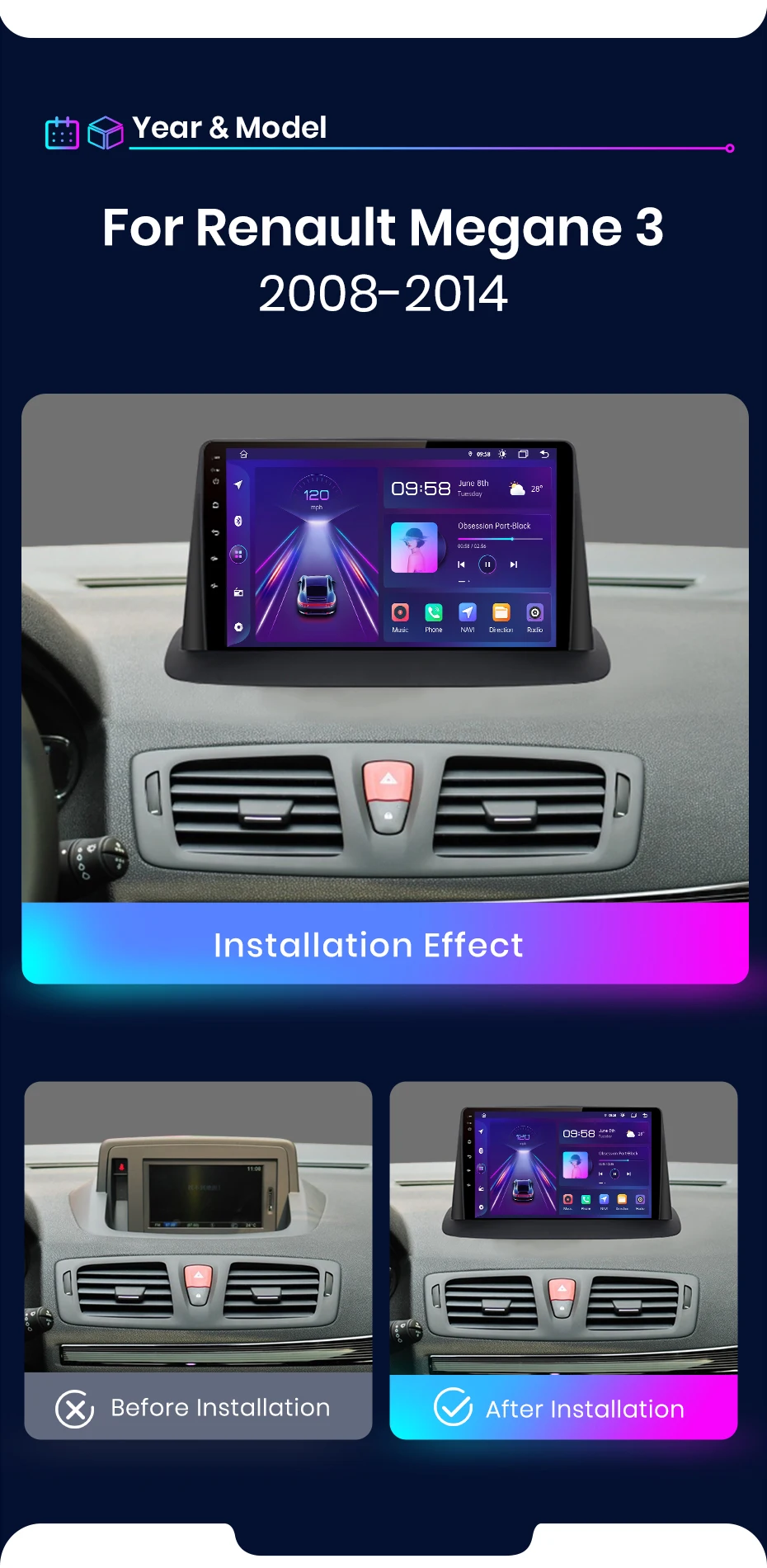 Für Renault Megane 3 Fluence Samsung SM 2008-2014 Drahtlose CarPlay für Apple Android Auto Auto Radio GPS Multimedia stereo – Detail 4